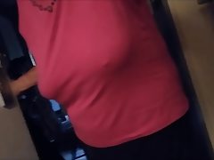Braless saggy boobs on granny
